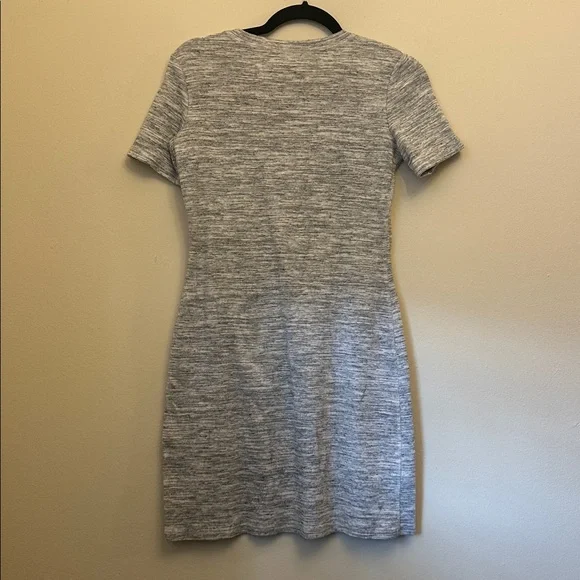 Theory Heather Gray Mini Bodycon Dress Small Short Sleeved Ribbed Classic Simple - Picture 4 of 5